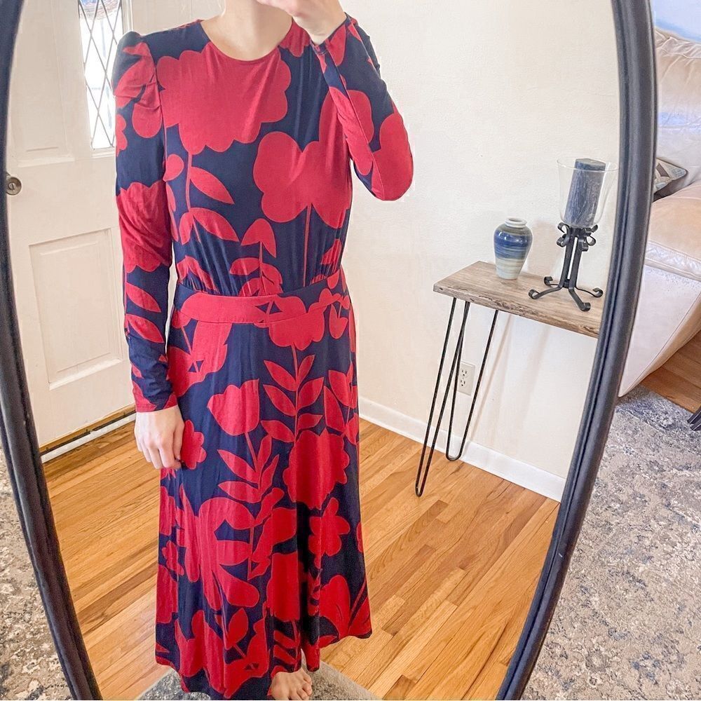 Boden Puff Sleeve Jersey Midi Dress Long Sleeve 6